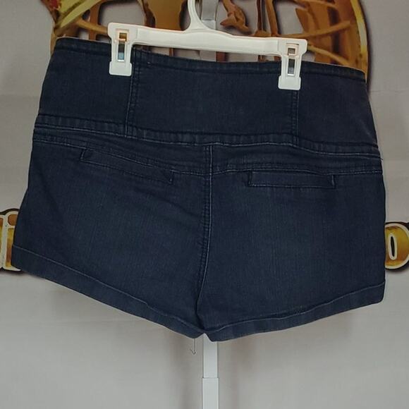 Almost Famous Women’s Blue High Waist Button Front Denim Shorts Size 13 - Picture 2 of 7